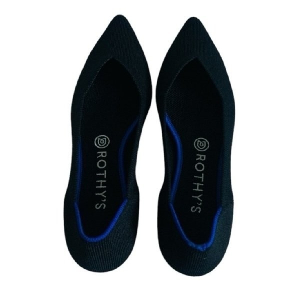 ROTHY’S The Point Black Blue Almond Toe Slip-On Flats Women’s Sz 9 Loafers Shoes - Picture 6 of 8